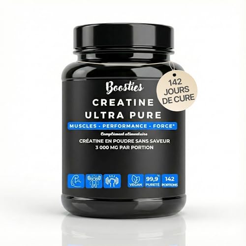 BOOSTIES Creatina Monohidrato Polvo 500 g (142 días) – Creatina Ultra Pure & Micronizada – Fuerza Explosiva, Toma de Masa & Recuperación Muscular – 100% Vegano, Sin Azúcar, Sin Aditivos