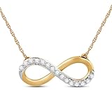Jewelili 10K Yellow Gold Infinity Pendant Necklace for Women | 1/10 CTTW Natural White Round Diamonds | 18