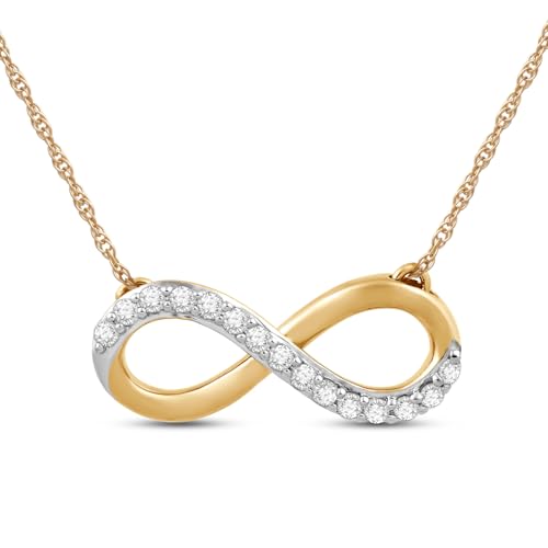 Jewelili 10K Yellow Gold Infinity Pendant Necklace for Women | 1/10 CTTW Natural White Round Diamonds | 18