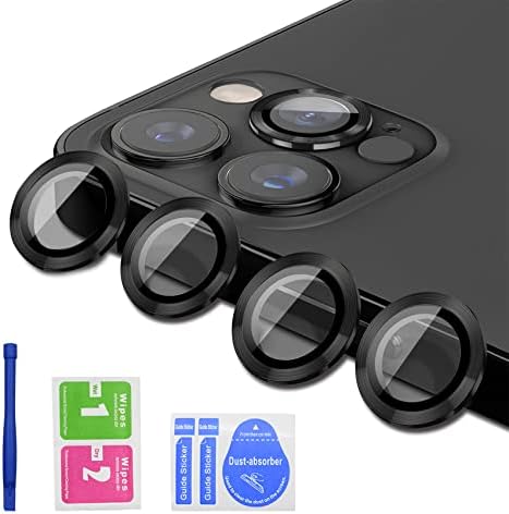 4 PCS Lens Camera Protector for iPhone 14/iPhone 14 Plus, Anti Scratch HD Tempered Glass Camera Screen Protector Shockproof Metal Individual Ring for iPhone 14 /iPhone 14 Plus, Black