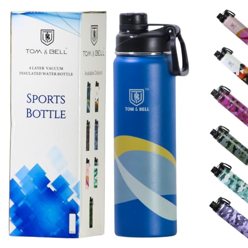 Image of TOM & BELL Thermosteel Insulated Water Bottle, 660ml, Hot and Cold Flask, Office, School, Handbag, Sports, Gym, Kitchen, Home, Trekking, Hiking, Travel Bottles (Sapphire, 660ml)