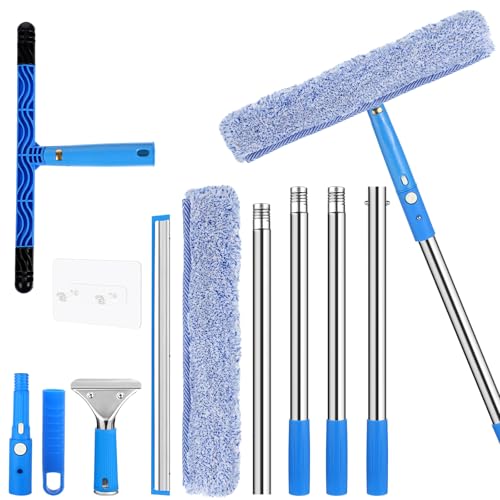 Window Cleaning Kit,Window Cleaning Tool Window Washing Kit with 69-inch Extension Pole,Window Cleaner Rotatable Squeegee,Glass Cleaner Tool for Indoor/Outdoor Window and Car Glass