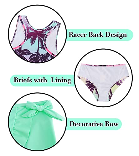 Girls Swimsuits 3 Piece Tankini Bathing Suit Set Cute Bikini Swimwear with Cover Ups Beach Skirt 5-16 Years