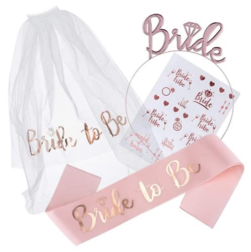 Binwat Écharpe et voile Bride to Be avec diadème pour enterrement de vie de jeune fille diadème tatouages cadeaux pour mariage enterrement de vie de jeune fille enterrement de vie de jeune fille Cover