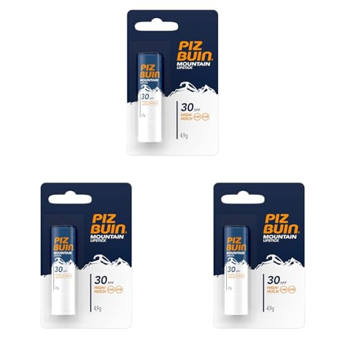 PIZ BUIN Mountain Stick Labbra SPF 30, Burrocacao protezione solare alta, Balsamo labbra con filtro solare UVA/UVB e Glicerina, Burrocacao labbra per sole, freddo e vento ad alta quota, 4.9 g