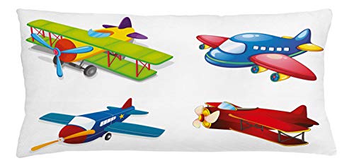 Lunarable Cartoon Throw Pillow Cushion Cover, Airplane Illustration with Style Planes of All Shapes and Sizes Airliner, Decorative Square Accent Pillow Case, 36