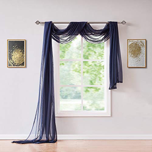 Asatex Extra Long 56" (W) X 288" (L) (24 Feet) Navy Blue Sheer Window Scarf. Voile Window Treatments Are Perfect As Valance Scarves, Bed Canopy Scarfs Or Wedding Decorations. Ama 56" X 288" Navy #TOP3
