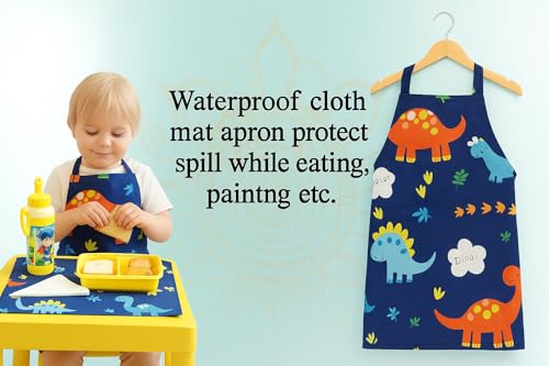 Image of HOUSE FOX Kids Waterproof Apron and Table Mat Set (Pack of 2 set)(Age 4 - 9 years), Aprons for Teens, Boys & Girls | Ideal for Cooking, Painting, School, Art | Machine washable|Reusable | Long Life