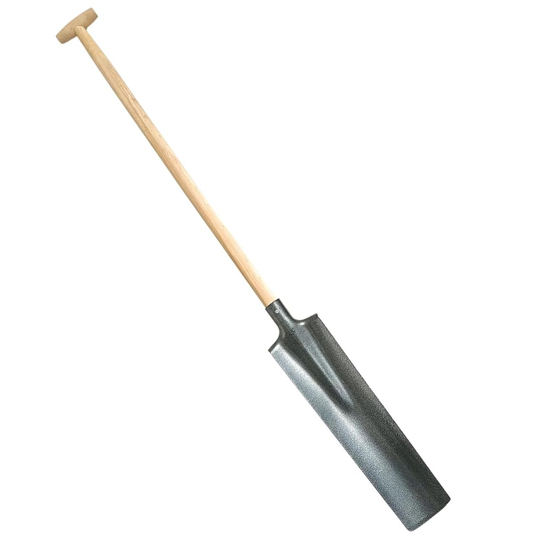 Drainagespaten mit 100cm Holzstiel und T-Griff, Kanalspaten Kabelspaten Bauspaten Gartenspaten Trittschutz, für Drainage- und Pflanzarbeiten, zum Löchergraben und Einpflanzen