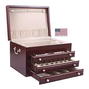 American Chest Co. #J03C Majestic- 3 Drawer Jewelry Chest, Solid Cherry, Made in the USA, Heritage Cherry finish