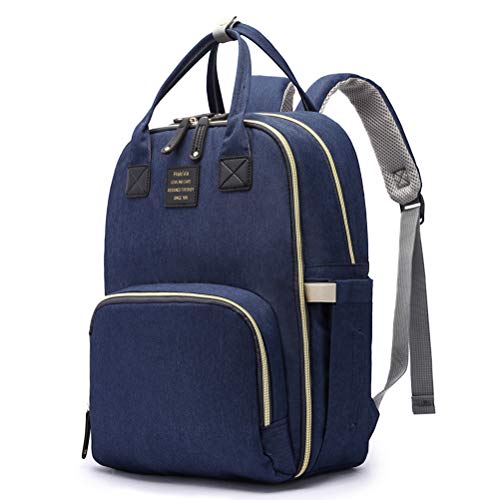 HaloVa Diaper Bag, Baby Nappy Changing Backpack, Mommy Maternity Daddy Travel Shoulders Backpack, with Thermal Insulated Bottle Pockets, Wet Cloth Pouch and Stroller Hanging Hooks, Dark Blue