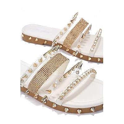 Cape Robbin Women's Spike Studded Slide Sandals Open Toe Slip On Flat Summer Beach Shoes (Xtreme)