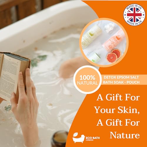 Image of Eco Bath London Detox Epsom Salt Bath Soak - Tube 2.2 LB (1kg) | Made in UK | Magnesium Bath Salt with Grapefruit Essential Oil | Epsom Salts for Detox and Skin Care