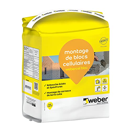 Mortier de montage pour blocs de béton cellulaire de terre cuite, 5kg, WEBERCOL BLOC, WEBER
