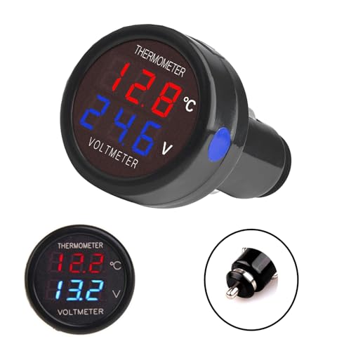 HUAZIZ Voltmètre Numérique Thermomètre 2 en 1, DC 12V 24V 36V, Batterie Tension Température Mètre Moniteur testeur jauge indicateur pour Auto voiture...