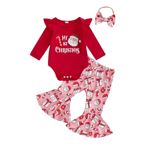 Christmas Baby Girl Outfit My First Christmas Newborn Romper Shirt Onesie Bell Bottoms Pants Winter Baby Clothes