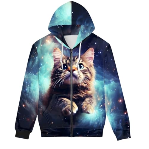 ENLACHIC Men's Novelty Cool 3D Galaxy Wolf Print Graphic Hoodies Zip up Hoodie Pullover Sweatshirts