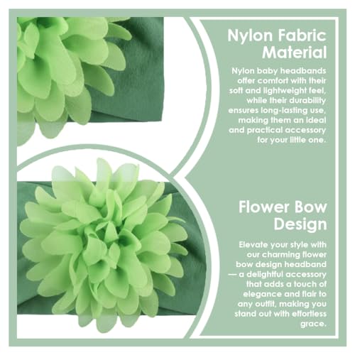 Image of SYGA Baby Headbands Nylon Flower Soft Stretchable Hairband for Newborn Infant Toddler Kids For 0-3 Year - Green