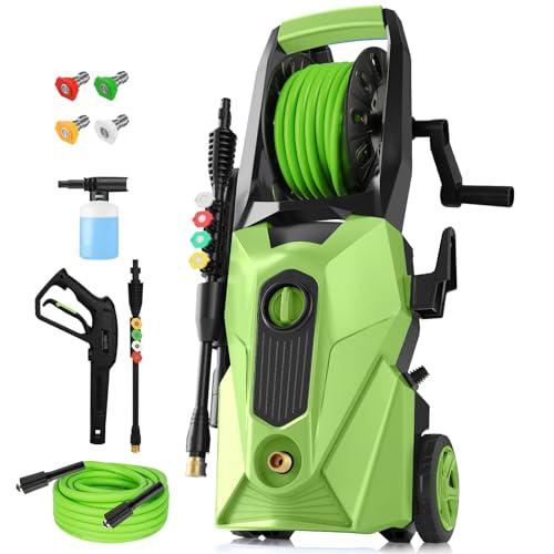 Imdot Pressure Cleaner 5000 PSI,2.8 GPM Power Cleaner with Foam Cannon,Portable Cleaner with 33ft Hose Reel,4 Nozzle Tips,and Soap Bottle for Cars/Home/Driveways/Patios/Decks/Fences(Green)
