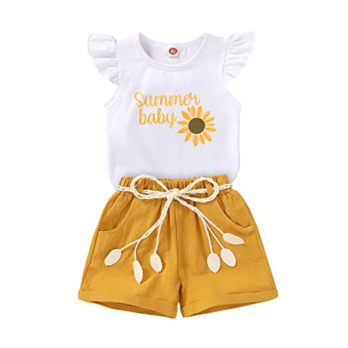 Image of YOUNGER TREE Toddler Baby Girls Clothes Watermelon T-shirt + Linen Shorts with Belt Cute Summer Short Set