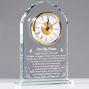 YWHL Meaningful Birthday Gifts for Adult Brother from Sister, Father’s Day Brother Gifts Idea, Glass Clock Keepsake for Christmas Graduation (Battery not Included)