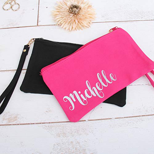Cotton Canvas Small Wristlet Bag Make-up Organizer Makeup Bag - 100% Cotton Heavy Duty Canvas 5"x9" - Black2