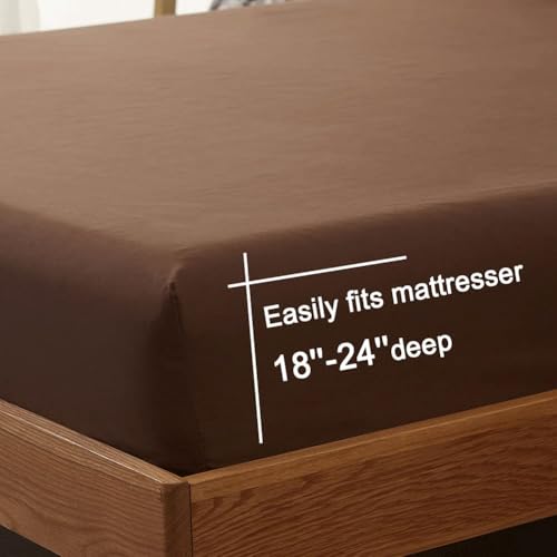 SONORO KATE Bed Sheet Set Super Soft Microfiber 1800 Thread Count Luxury Egyptian Sheets Fit 18-24 Inch Deep Pocket Mattress Wrinkle-4 Piece (Brown, Queen)