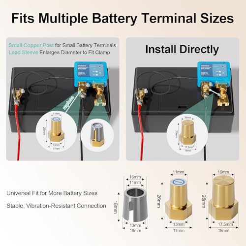 Image of 12V 120A Remote Battery Disconnect Switch | with Negative Battery Terminal Copper Post & Lead Sleeve, Anti-Theft, Battery Leakage Protection, 2 Remote Control Keys