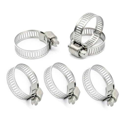 Image of 6 Pack Stainless Steel Hose Clip Adjustable 16-25mm (5/8'' - 1'') Worm Gear Hose Clamp, Metal Fuel Line Pipe Clamp for Plumbing, Automotive and Mechanical Application