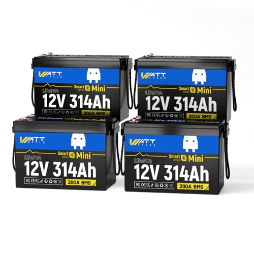 Image of WattCycle 12V 314Ah Mini LiFePO4 Battery 4 Pack, 16.04kWh, 200A BMS