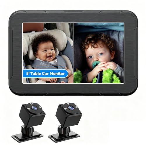 Image of Baby Car Camera for 2 Kids 1080P Split-Screen Monitor Dual Cam Rear-Facing Cameras IR Night Vision 360 Rotatable Backseat Screen, Car Seat Mirror Alternative (2 Cameras with 5'' monirtor)