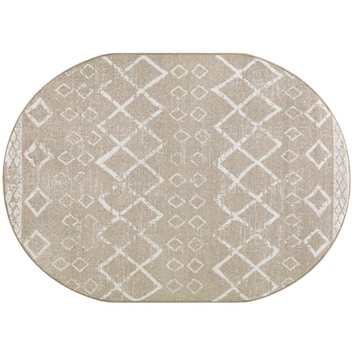 Tapis ovale lavable crème pour protéger le sol du salon