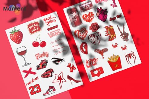 Image of 38Pcs Red Aesthetic Vinyl Stickers - Red Mood | Waterproof, Laminated, Reusable, Self-Adhesive Stickers for Laptop, Phone, Diary, Scrapbook, Journal, Gift Box, Aesthetic Room Decor