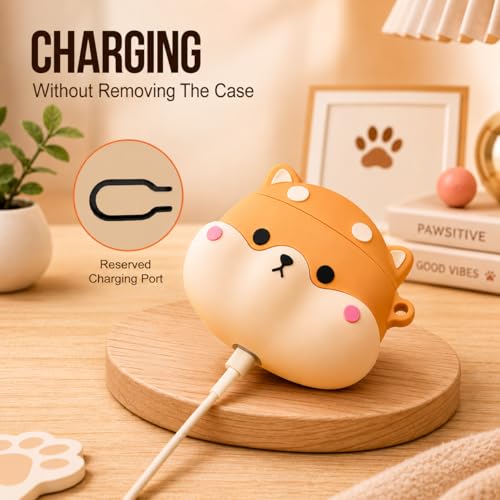 Image of Silicone Case Compatible with Oneplus Buds 4 (2025), Soft Silicone 360 Full Protection Dust-Proof Shockproof Case Cover with Hook (Cover Only) (Shiba Dog)