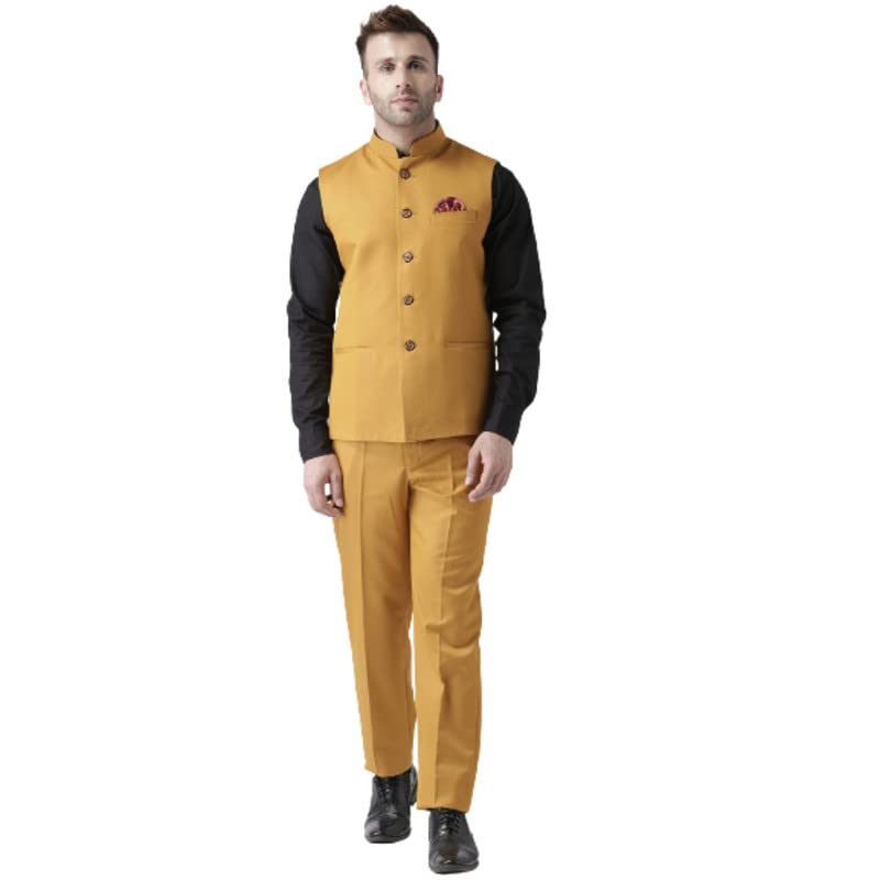 Image of hangup Men's Synthetic Notch Lapel Suit (2BasketTR Mustard 42 Yellow