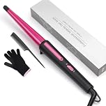Hair Curling Wand, 13-25MM Tapered Curling Iron, Professional Ceramic Hair Curler Wand with Heat-Resistant Glove, Dual Voltage (Red)