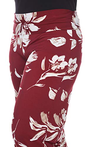 white mark Women's Super Soft Wideleg Lounge Floral High Waist Stretch Palazzo Pants Red3