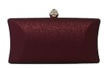 Chicastic Rhinestone Crystal Clasp Hard Box Wedding Evening Bag Bridal Cocktail Clutch Purse Wine Red