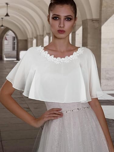 Campsis Bride Chiffon Shawls Wraps White Floral Wedding Fringe Wraps Cover up Soft Bridal Stoles Communion for Women and Girls4