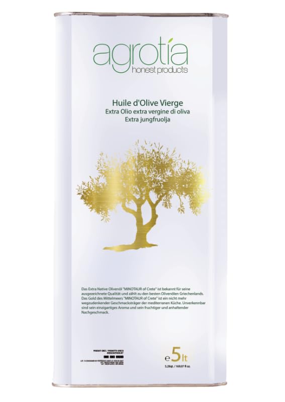 Agrotia | 5 litros de aceite de oliva extra virgen premium de Creta | Primera categoría, extracción en frío | Bidón de 5 litros