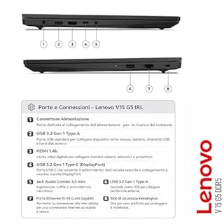 Lenovo, pc portatile Notebook V15 G5, Intel Core i7 13620H,10 Core, Ram DDR5 32 Gb, Display 15,6" IPS FHD, SSD Pci Nvme da 512Gb, Wi-Fi 6, Bt, USB Type-C, Lan Rj45, WebCam FHD, Pronto all'Uso