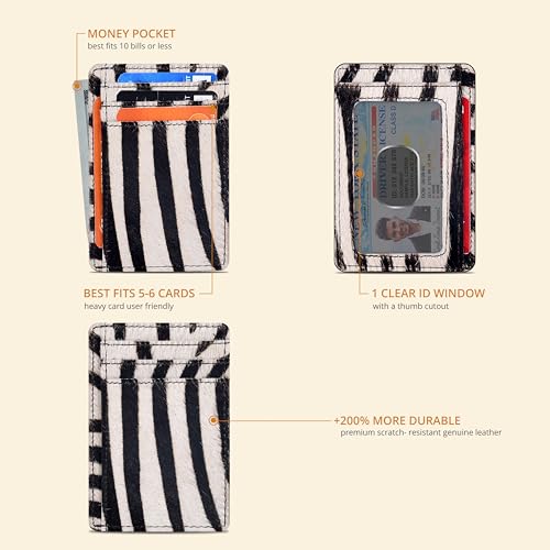Image of Oak Leathers Leather Slim Minimalist Wallet for Men & Women RFID Front Pocket Leather Card Holder Wallets (Zebra)