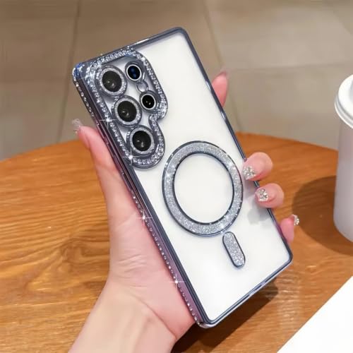 Image of for Samsung S26 Ultra 5G Glitter Case,Luxury Bling Rhinestone Diamond Plated Bumper Case,MagSafe, Sparkle Camera Lens Protection Clear Back Cover for Samsung S26 Ultra 5G (Blue)