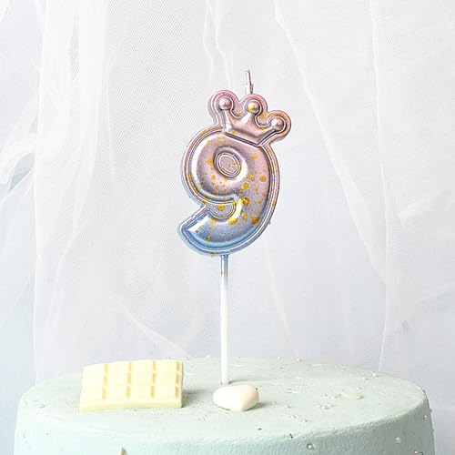 Cake Numeral Candle,Gold Crown Long Thin Happy Birthday Number Candle for Cake Topper,Kids Birthday Party Supplies,Cake Decoration (Number-9)