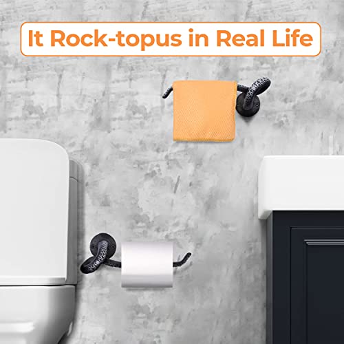 Octopus Toilet Paper Holder - Bathroom Wall Mount Decor, Matte Black Home Kitchen Hand Towel Bar, Cool Coastal Beach & Steampunk Goth Gothic Rack Art Gift For Women & Men #TOP1