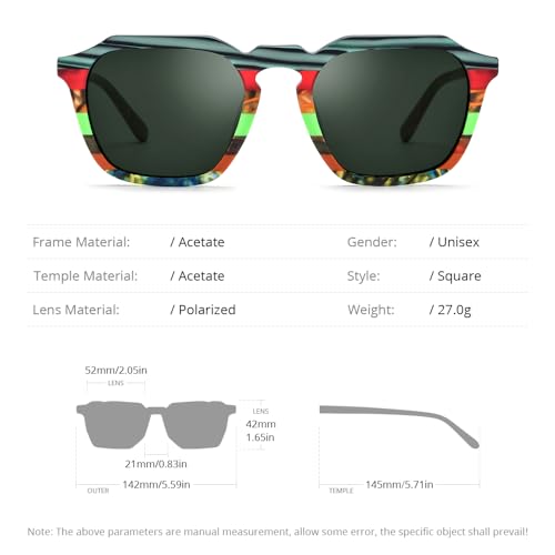 Image of HEPIDEM Matte Acetate Vintage Retro Square Polarized Sunglasses for Men UV400 UV Protection Sun Glasses