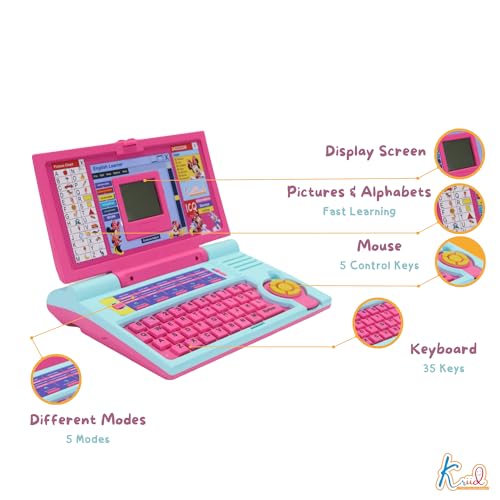 Image of Krriiddaank Minnie Theme Educational Laptop for Kids - 20 Learning Activities for 3+ Girls, Interactive Toy for Alphabet, Numbers, Math, Music & Logic - Pink (ISI Certified)|Birthday Gift