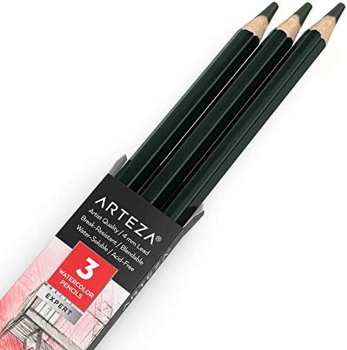 ARTEZA Professional Watercolour Pencils, Pack of 3, A154 Koala Gray, Water-Soluble Pencils for Colouring, Blending, Layering & Watercolour Techniques