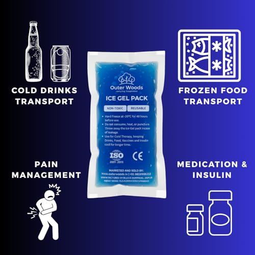 Image of Reusable Ice Gel Packs for Cooler Bags, Breast Milk & Pain Relief - Non-Toxic Leak-Proof Cold Gel Pads for Picnic, Travel, Vaccine, Insulin, Food & Drinks - Hard Freeze Long Lasting Blue