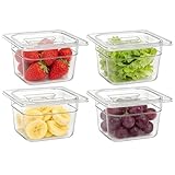 WhimWove 1/6 Size 4 Inch Deep Plastic Food Pan with Lids, Commercial and Home Kitchen Clear Polycarbonate Pans, Stackable Food Storage Containers for Hotel, Home, Bar